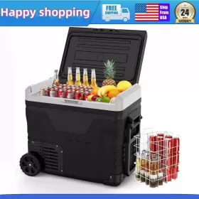 Acekool 53qt/50l Car Refrigerator 12v Portable Freezer Rv Fridge With Wheels For Camping
