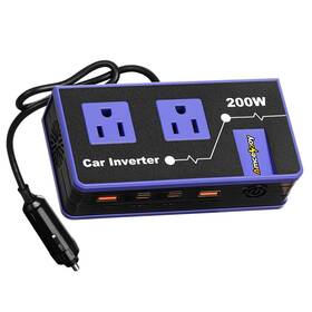 Amcelooy Hh-363-purple 200w Car Power Inverter Dual Dc 12v To 110v Ac Outlet Purple