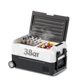 Biwave 44021 Portable Car Refrigerator 12v Dual Zone Freezer Fridge With Basket And Wheel