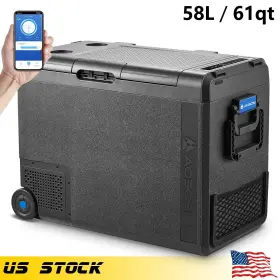 Ul-qzw58-wifi Bodega 12volt Car Refrigerator Portable Camping Rv Freezer 61 Quart Dual Zones With Wheels