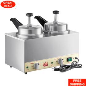 Carnival King 382hspw35dbl 3.5 Quart Stainless Steel Double Warmer With Heated Spouts And Pumps - 120v 1100w