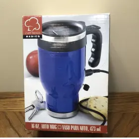 Chef Trends Basics 838080001156 16 Oz Plug-in Heated Auto Mug - Trend Blue And Black Stainless