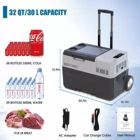 P30-32 Chery Industrial Inc 32/42/52 Quart Car Freezer 12v 45w Portable Refrigerator With App Control And Wheels