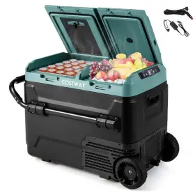 Costway 554712638456 51 Quart Car Refrigerator Portable 12/24v Dc And 110-240v Ac Dual Zone In Black