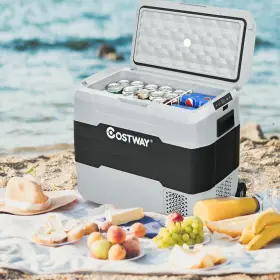E943gr-dta6035 Costway 53 Quart Portable Car Refrigerator -4 F-50 F Electric Dual-zone Cooler Gray