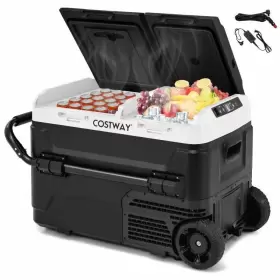 Fp10735us-bk Costway 12v Dual Zone Portable Camping Travel 42 Quart Car Refrigerator And Retractable Handle