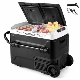 Fp10736us-bk Costway 53 Quart Portable Camping Compressor Cooler Car Refrigerator Freezer With Dual Zone