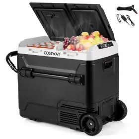 Fp10737us-bk Costway 64 Quart Dual Zone Camping Portable Compressor Fridge Freezer With Retractable Handle
