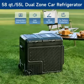 Crfwd55 Dartmoor 58 Qt/55l Portable Car Refrigerator Dual Zone Fridge Freezer W Wheels