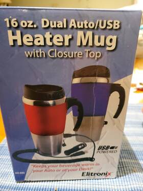 Elitronix Ad-692 16 Oz Dual Auto Usb Stainless Steel Heater Mug With Press On Lid