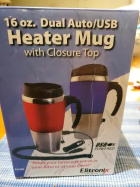 Ad-692 Elitronix 16 Oz Dual Auto Usb Stainless Steel Heater Mug With Press On Lid
