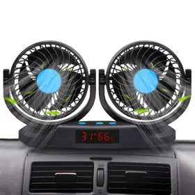 Hx-t103e Excoup 12v Car Fan 5ftft Portable Auto Cooling Adjustable Dual Head 360 Rotatab