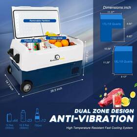 Fondparts Hb8330 12v 37 Quart 35l Portable Car Refrigerator Freezer Compressor Cooler Dual Zone