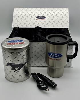 Ford Racing 930288711319 New Cigarette Lighter Heated 12 Oz Coffee Mug And Tin Great Dad Gift
