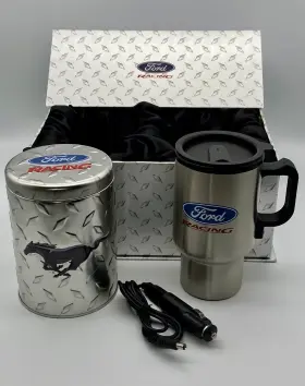 Ford Racing 930288711319 New Cigarette Lighter Heated 12 Oz Coffee Mug And Tin Great Dad Gift