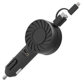 Fresh Fab Finds 729149886619 21w Car Charger 3in1 Usb Typec Micro Retract Black