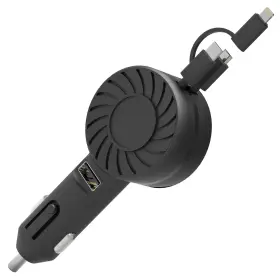 Fresh Fab Finds 729149886619 21w Car Charger 3in1 Usb Typec Micro Retract Black
