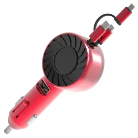 Fff-red-gpct4993 Fresh Fab Finds 21w Retractable Car Charger 3 In1 Usb Typec Micro Black