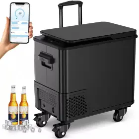 Gilati 445001027084 Blcak 40 Quart Portable Car Cooler With App Control Handle And Wheels For Camping
