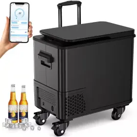 Gilati 711181503968 Blcak 40 Quart Portable Car Cooler With App Control Handle And Wheels For Camping