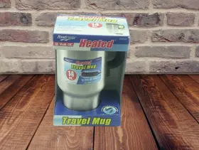 Dhm140 Gladiator Heated Travel Mug 14 Oz 12 Volt Nib Silver Fits Cup Holders No Spill Sipper Lid