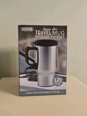 Hidr8 Sp-04587 Heated Travel Mug Insulated Stainless Steel Tumbler Cup 14 Oz With Car Charger New