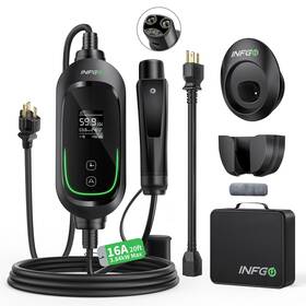 Infgo Igt1620b Portable Level 1/2 Tesla Charger With Led Screen And 20ft Cable 16 Amp 110v/240v