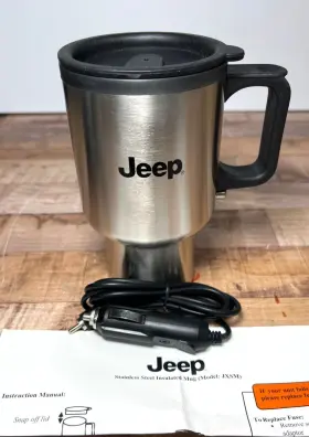 1350814 Jeep Stainless Steel Travel Heated Car Mug Electric Plug In 14oz