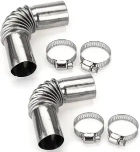 Jizlan 702999282022 2 Pcs Silver Stainless Steel Air Diesel Parking Heater Exhaust Pipe Tube Elbow C