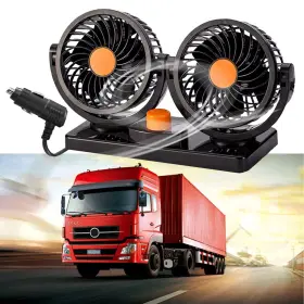 Kinowji 788953816328 Dual Head Electric Car Fan 24v 360 Degree Rotatable Portable For Sedan Suv/rv/bo