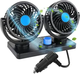 Kinowji 788953816359 Car Cooling Air Fan Electric Dual Head Circulator 360 Degree Rota