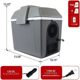 Koolatron 059586500909 12v Electric Cooler/warmer In Gray 12-can Capacity With Adjustable Strap