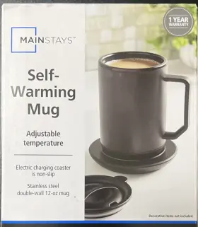 Ms9299 Mainstays Self-warming Mug Black 12 Oz Adjustable Temp Electric Coaster