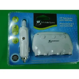 Ms312usbblw Mobilespec 12v 3-way Adapter With 2 Usb Ports White