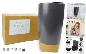 20-s4-mcty-0022 Mora Ceramics Double Wall Ceramic Coffee Travel Mug With Lid 14 Oz Nightwaves