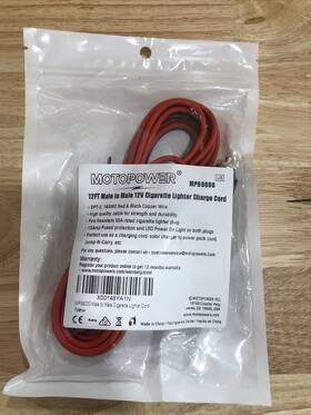 Motopower Mp69000 12ft Male To 12v Cigarette Lighter Charge Cord - New