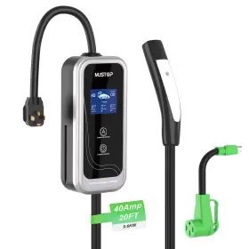 Tesla01 Mustop Ev40a Portable Level 1/2 Ev Charger For Tesla 40a Nacs With 110v-240v 20ft