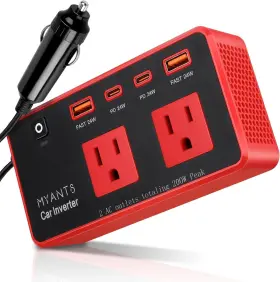 Mt-pc200pro Myants 200w Car Power Inverter - 12v Dc To 110v Ac Outlet Adapter Converter Red