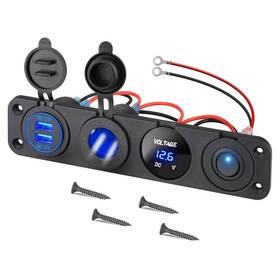 Nobrand A211215 4 In 1 Car Charger With Qc 3.0 Usb Voltmeter Lighter Socket And Toggle Switch