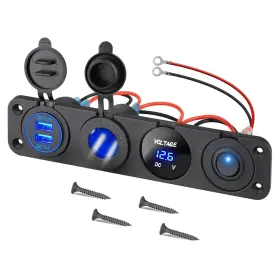 A211215 Nobrand 4 In 1 Car Charger With Qc 3.0 Usb Voltmeter Lighter Socket And Toggle Switch