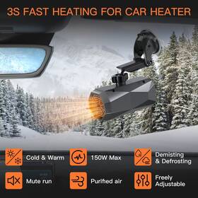Paddsun 772093456971 12v 150w Portable Electric Car Heater Heating Fan Defogger Defroster Demister