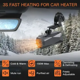 Paddsun 772093456971 12v 150w Portable Electric Car Heater Heating Fan Defogger Defroster Demister