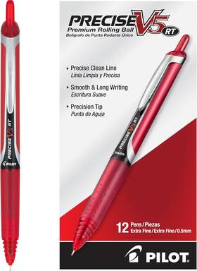 Pen Corporation Of America 26064 Rollerball Refills Retractable Point 0.5 Mm Red Pack 12 Precise V5