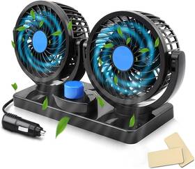 Plachiday 762736650484 Car Fan 12v 360 Degree Rotatable Electric 2 Speed Dual Head Fans-low N