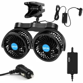 Qifun 763032777547 Car Fan Adjustable Dual Head 12v 4 Inches Clip For Front/r