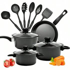 Resale Retail Online Sale 1005010770849320-united 13 Piece Nonstick Kitchenware Set Induction Pots And Spoons Kit Black Frying