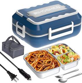 Rikdoken 445019852821 New 60w Electric Lunch Box Heater - 12v/24v/110v 1.5l Stainless Steel