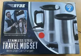 Nv-06936 Rydz Stainless Steel Travel Heated Mug Set With Usb Car Charger Of 2 Mugs