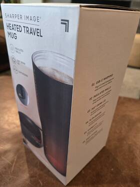 Sharper Image 1019645 Insulated Heated Travel Car Mug Usb Black 10 Oz Slim Design