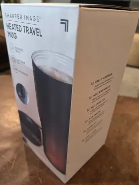 1019645 Sharper Image Insulated Heated Travel Car Mug Usb Black 10 Oz Slim Design